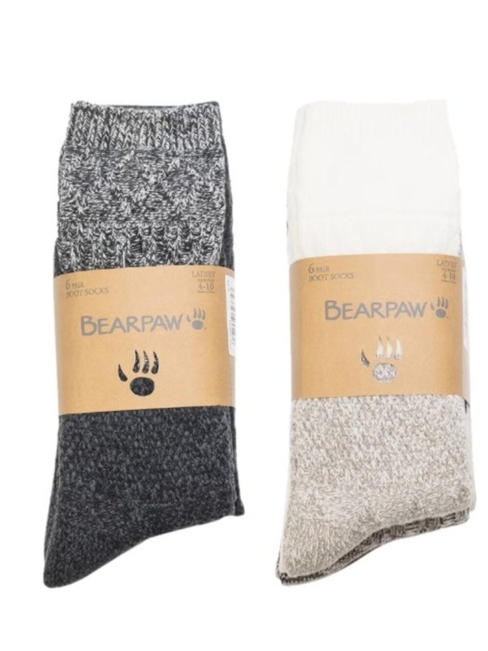 New BEARPAW Women's Boot Sock, 6-pair x 2, 1 Black 1 Ivory